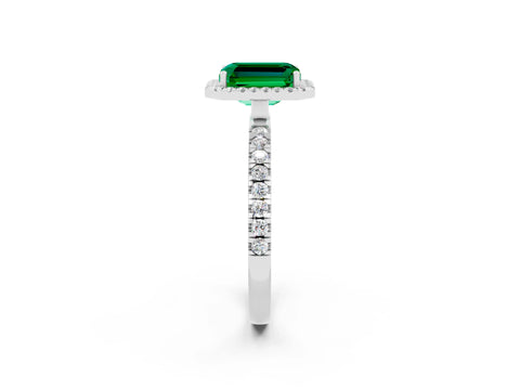 White gold Emerald Cut Halo Diamond Pave Band with Prong Setting_2