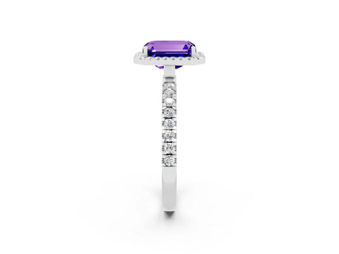 White gold Emerald Cut Halo Diamond Pave Band with Prong Setting_2