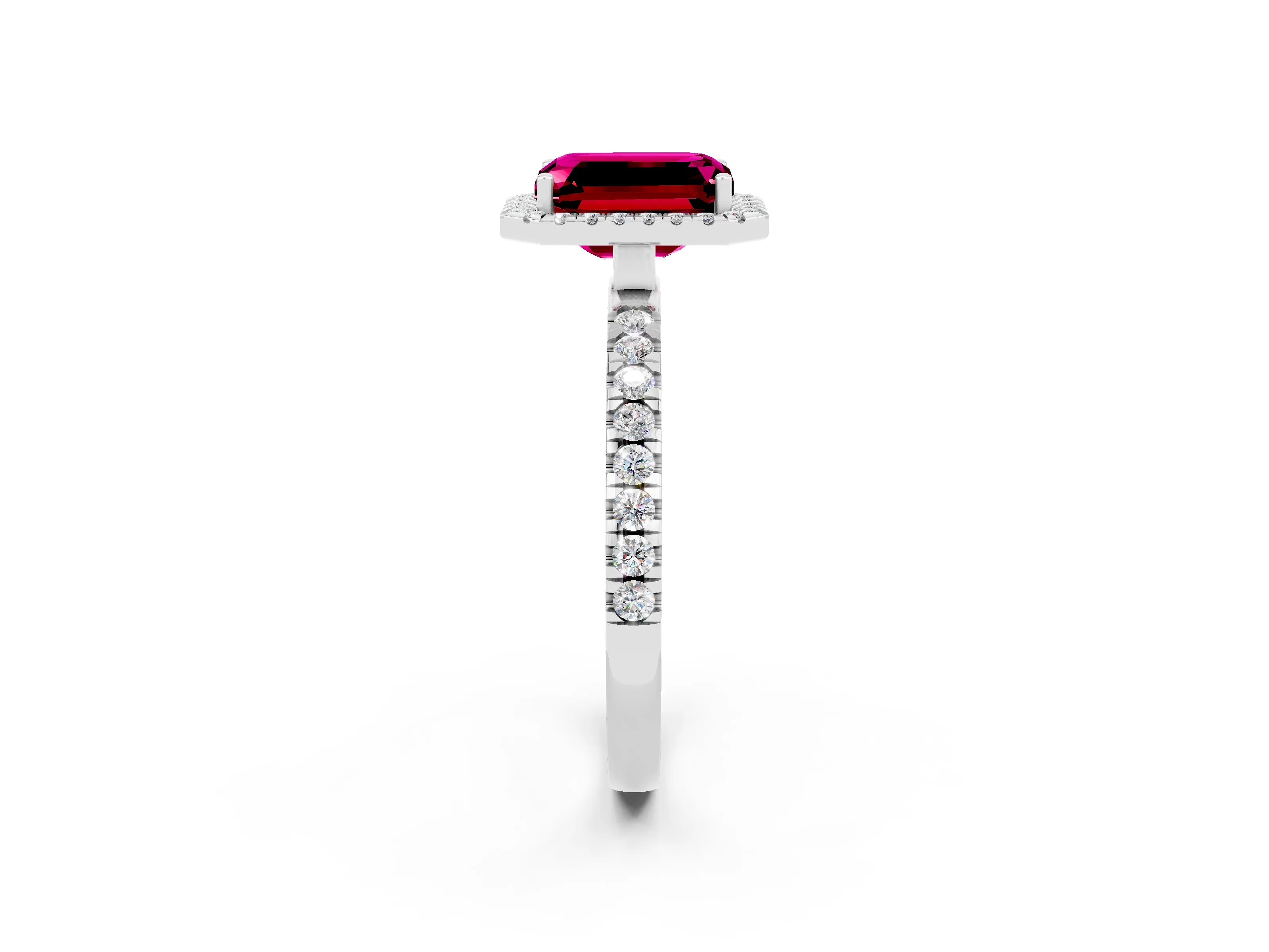 White gold Emerald Cut Halo Diamond Pave Band with Prong Setting_2