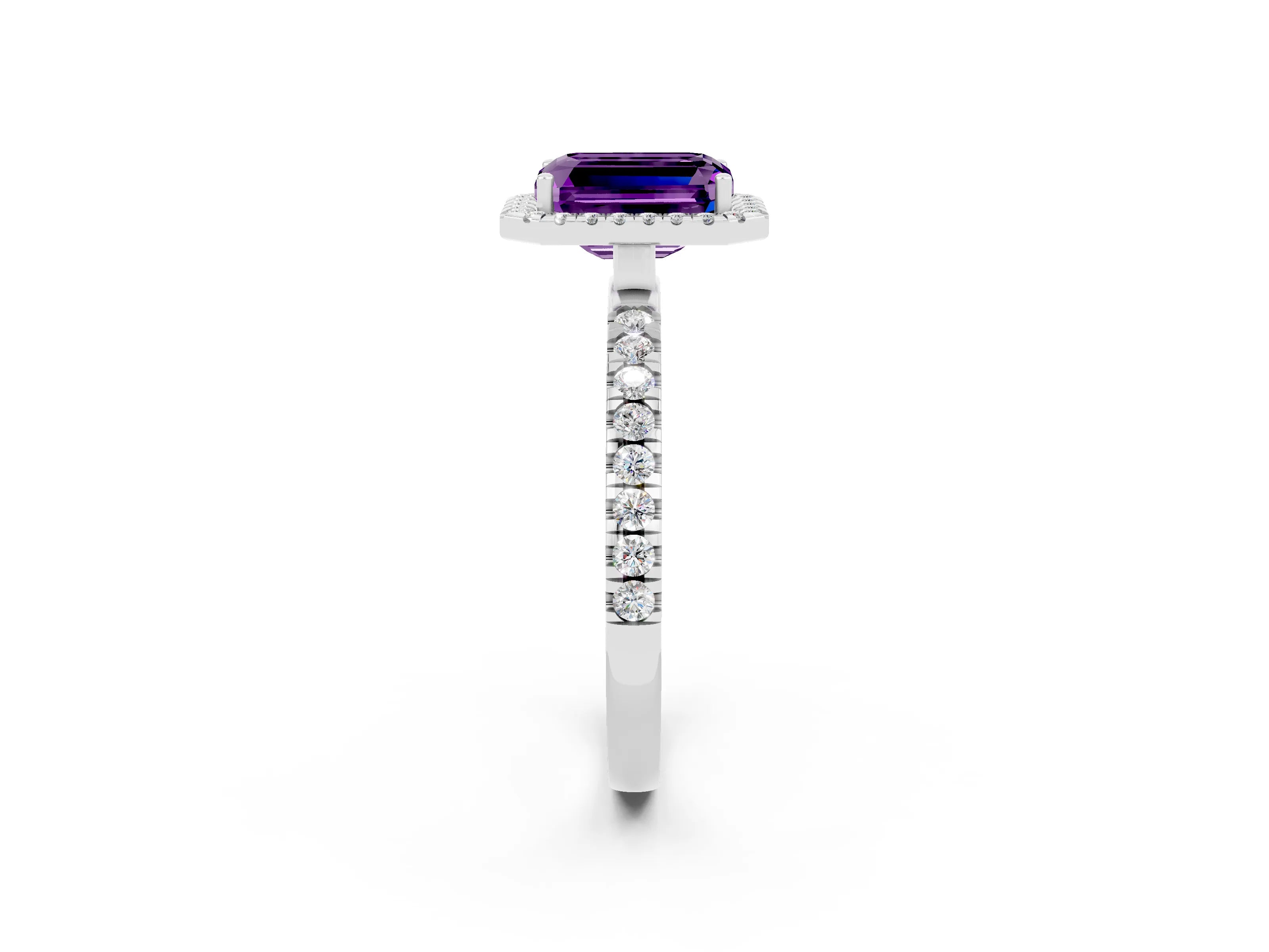White gold Emerald Cut Halo Diamond Pave Band with Prong Setting_2