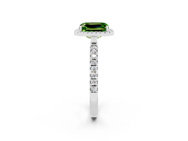 White gold Emerald Cut Halo Diamond Pave Band with Prong Setting