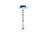 White gold Emerald Cut Halo Diamond Pave Band with Prong Setting_2