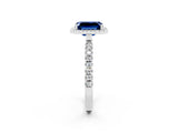 White gold Emerald Cut Halo Diamond Pave Band with Prong Setting_2