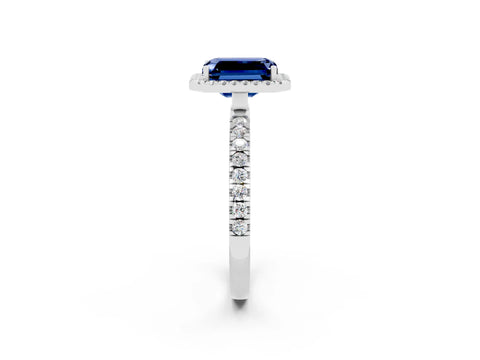 White gold Emerald Cut Halo Diamond Pave Band with Prong Setting_2