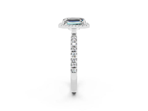 White gold Emerald Cut Halo Diamond Pave Band with Prong Setting_2