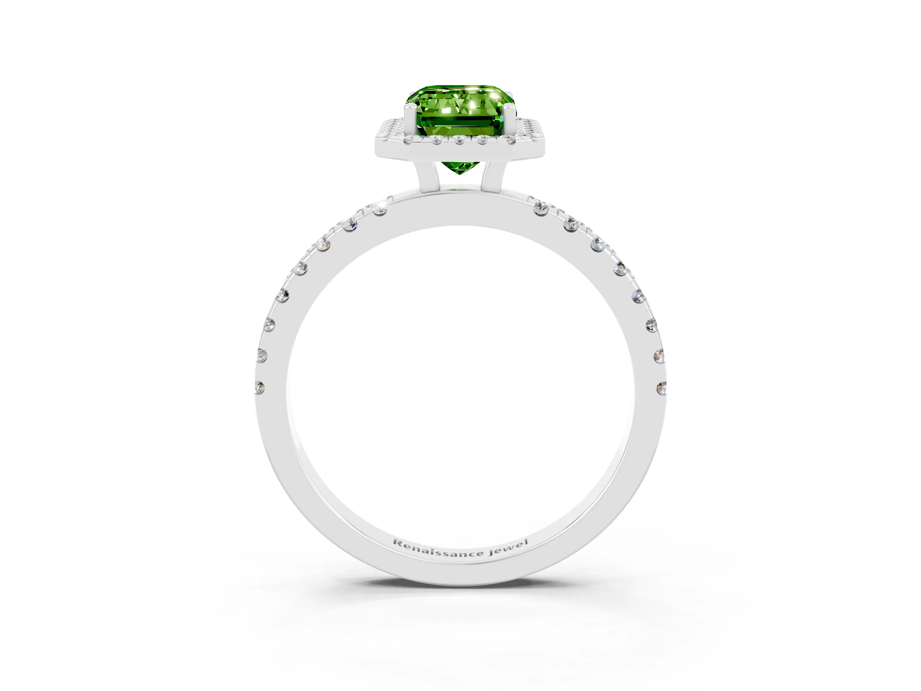 White gold Emerald Cut Halo Diamond Pave Band with Prong Setting_3