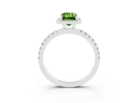 White gold Emerald Cut Halo Diamond Pave Band with Prong Setting_3