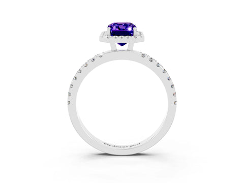 White gold Emerald Cut Halo Diamond Pave Band with Prong Setting_3