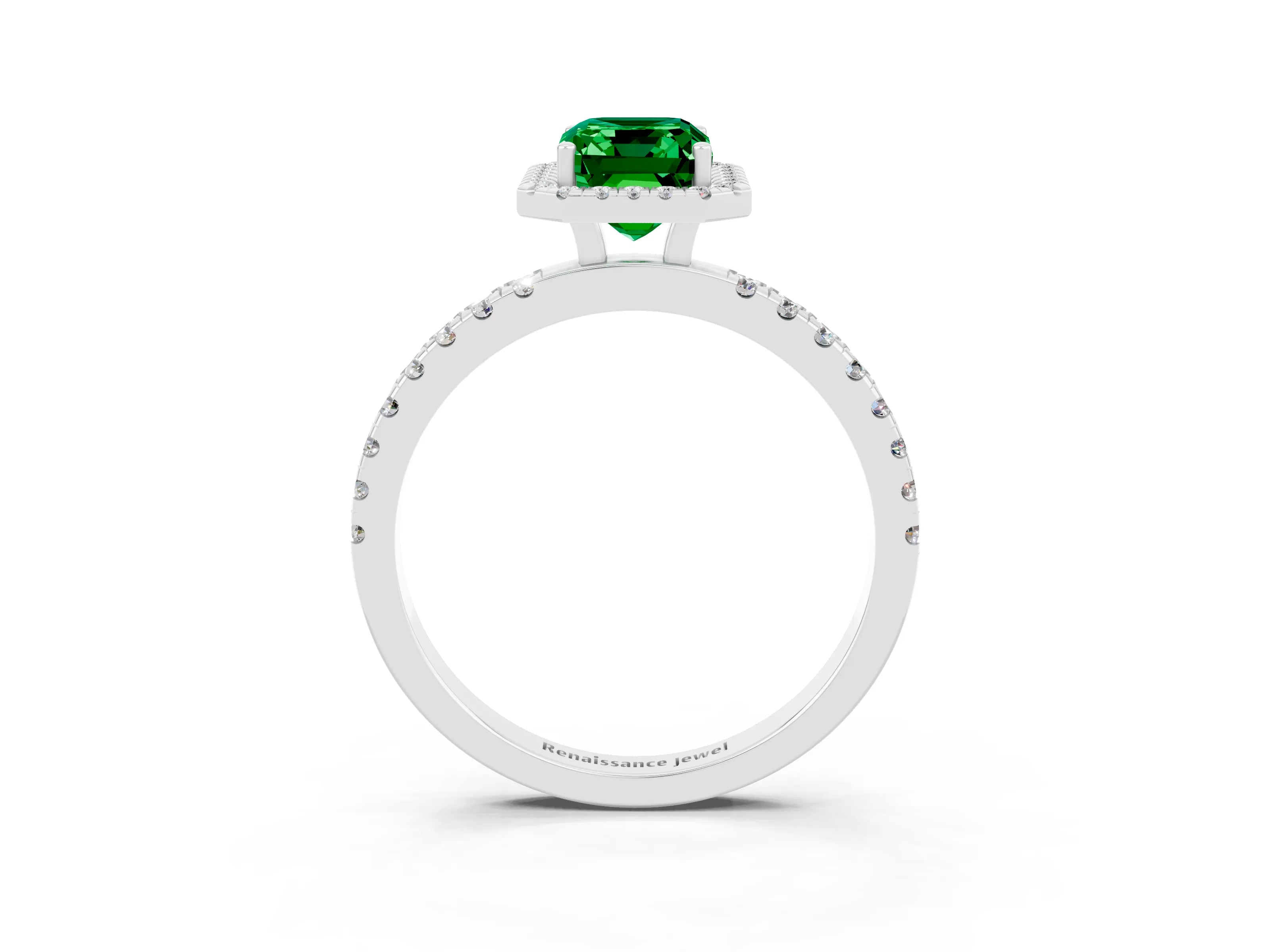 White gold Emerald Cut Halo Diamond Pave Band with Prong Setting_3