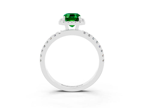 White gold Emerald Cut Halo Diamond Pave Band with Prong Setting_3