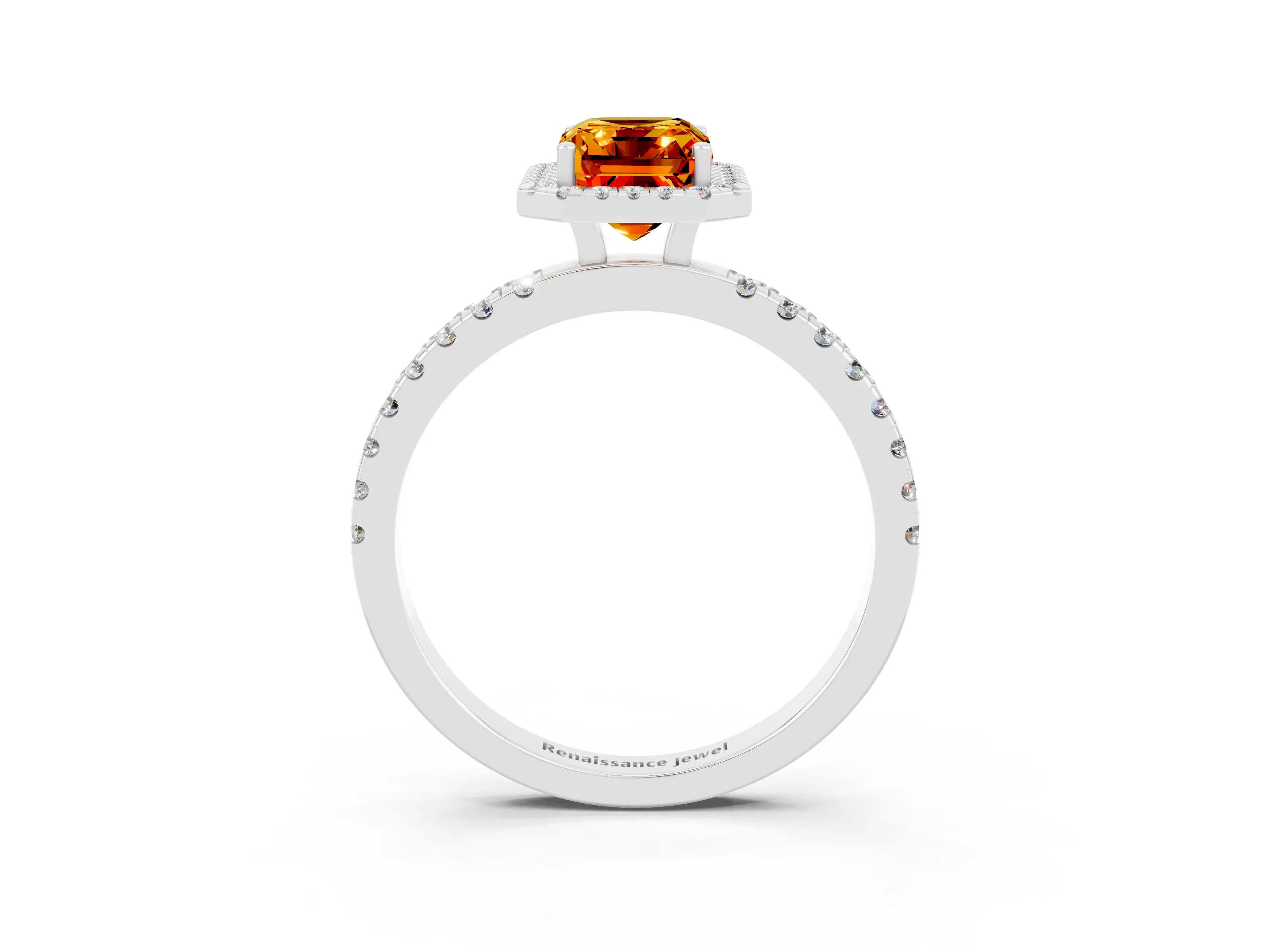 White gold Emerald Cut Halo Diamond Pave Band with Prong Setting_3