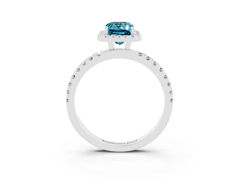 White gold Emerald Cut Halo Diamond Pave Band with Prong Setting_3