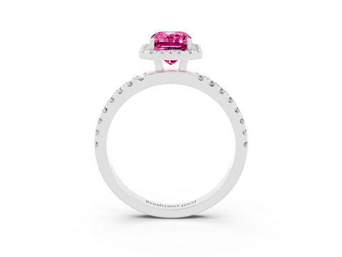 White gold Emerald Cut Halo Diamond Pave Band with Prong Setting_3