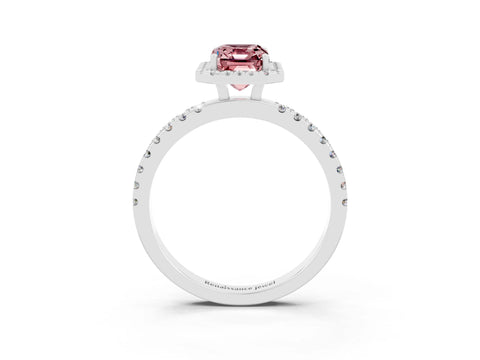 White gold Emerald Cut Halo Diamond Pave Band with Prong Setting_3