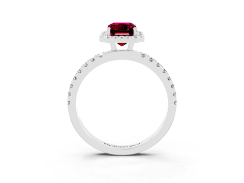 White gold Emerald Cut Halo Diamond Pave Band with Prong Setting_3