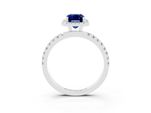 White gold Emerald Cut Halo Diamond Pave Band with Prong Setting_3