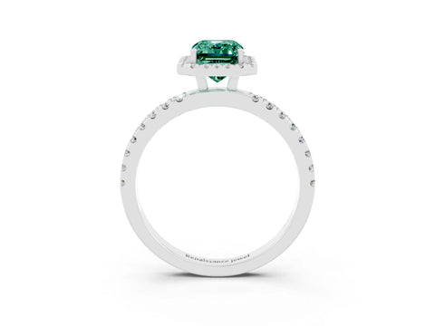 White gold Emerald Cut Halo Diamond Pave Band with Prong Setting_3