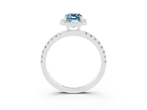 White gold Emerald Cut Halo Diamond Pave Band with Prong Setting_3