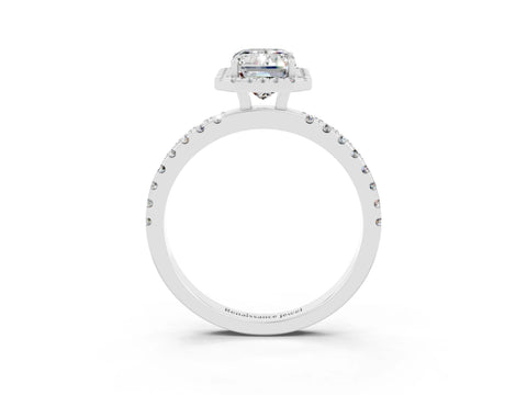 White gold Emerald Cut Halo Diamond Pave Band with Prong Setting_3