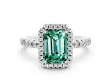 White gold Emerald Cut Halo Diamond Pave Band with Prong Setting