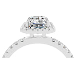 White gold Emerald Cut Halo Diamond Pave Band with Prong Setting_4