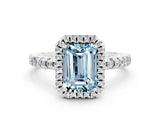White gold Emerald Cut Halo Diamond Pave Band with Prong Setting