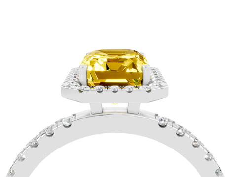 White gold Emerald Cut Halo Diamond Pave Band with Prong Setting_4