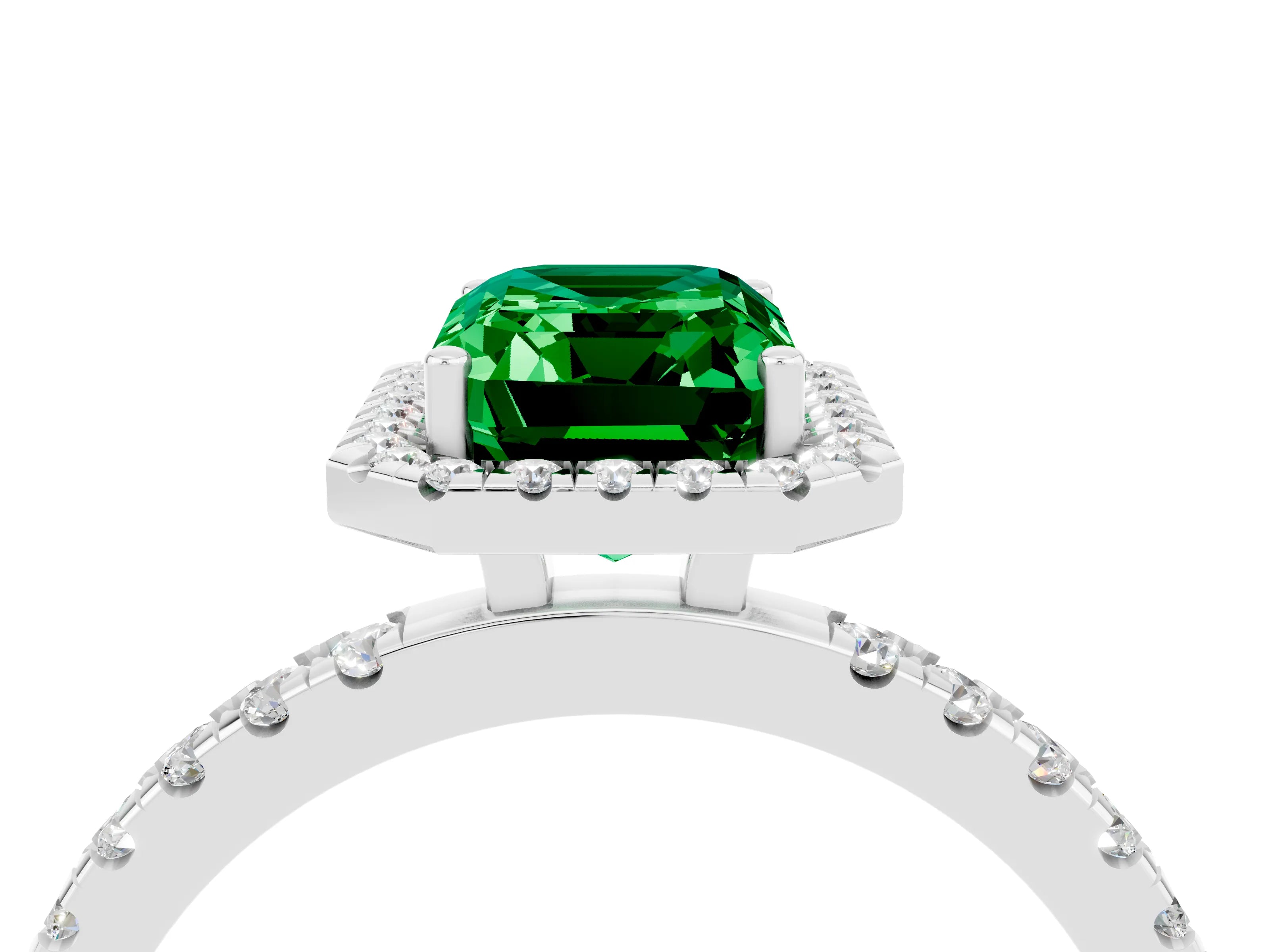 White gold Emerald Cut Halo Diamond Pave Band with Prong Setting_4