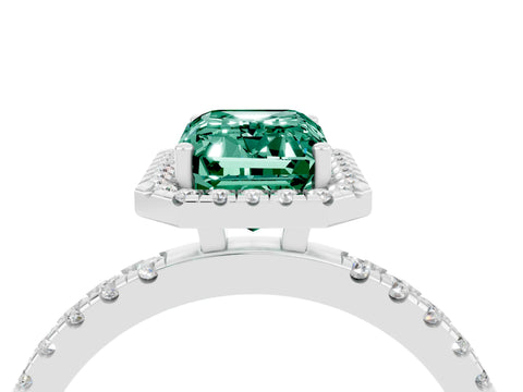 White gold Emerald Cut Halo Diamond Pave Band with Prong Setting_4
