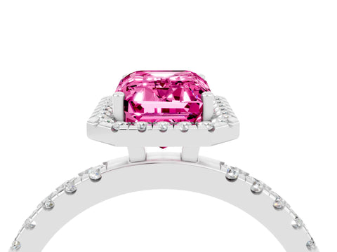 White gold Emerald Cut Halo Diamond Pave Band with Prong Setting_4
