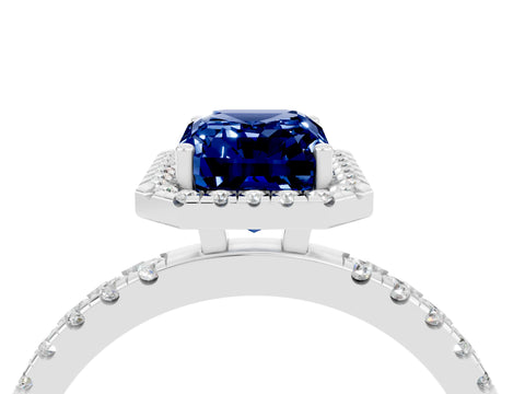 White gold Emerald Cut Halo Diamond Pave Band with Prong Setting_4