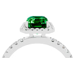 White gold Emerald Cut Halo Diamond Pave Band with Prong Setting_4