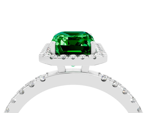 White gold Emerald Cut Halo Diamond Pave Band with Prong Setting_4