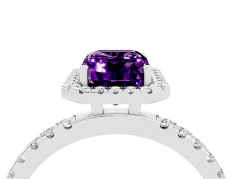 White gold Emerald Cut Halo Diamond Pave Band with Prong Setting_4