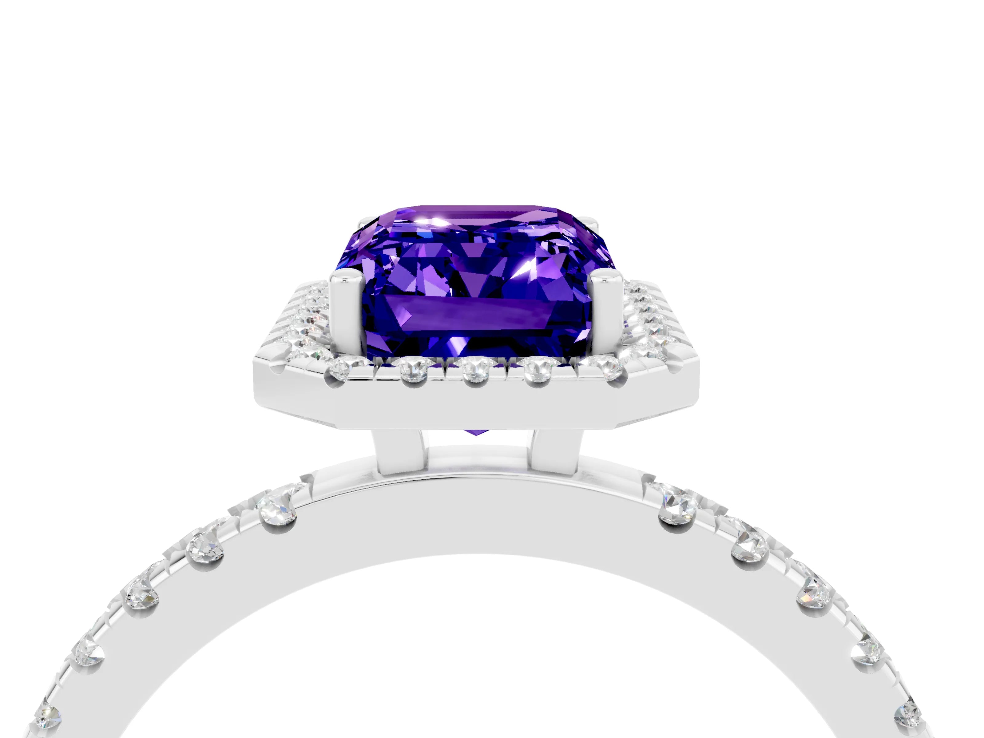 White gold Emerald Cut Halo Diamond Pave Band with Prong Setting_4
