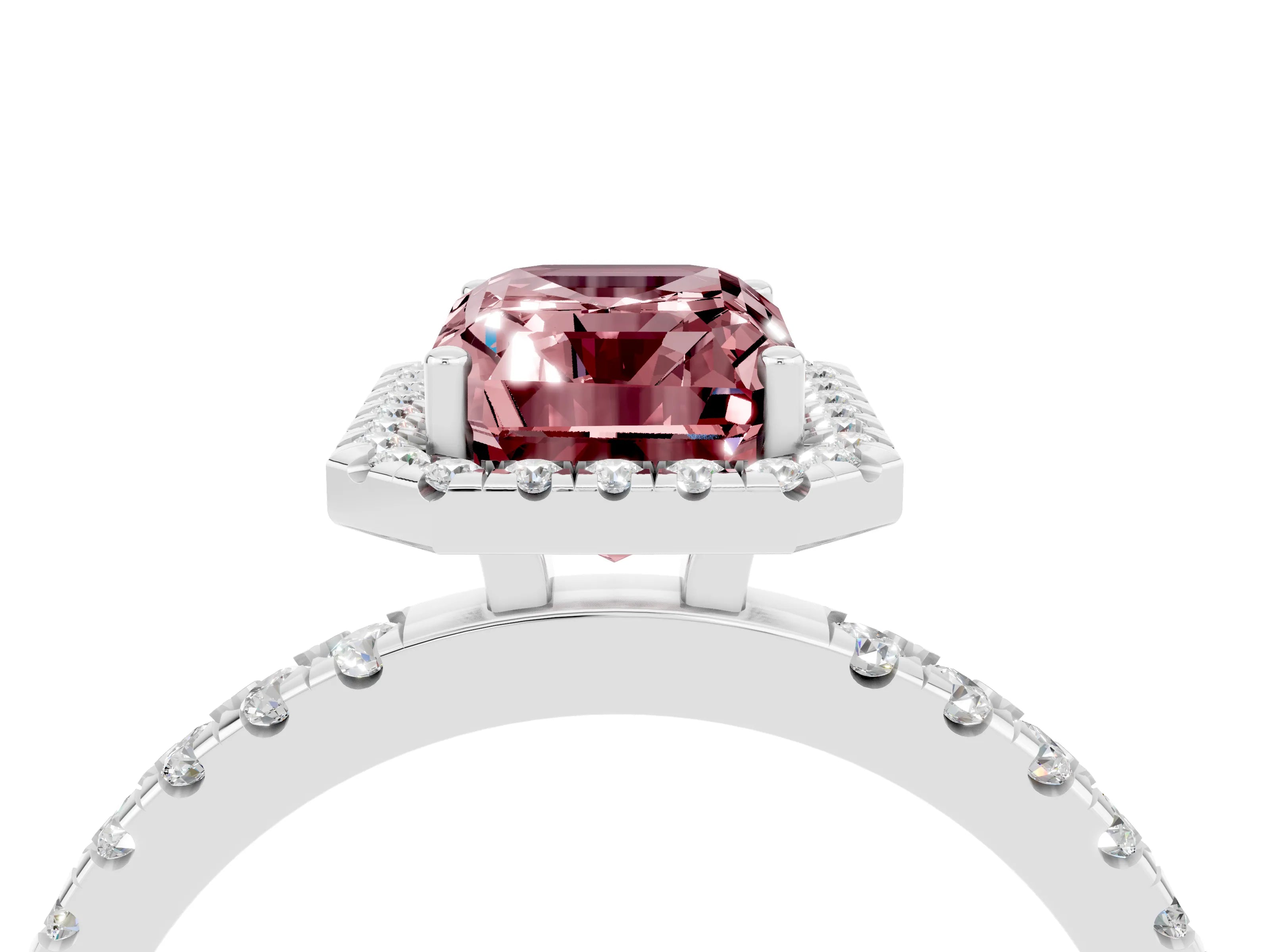 White gold Emerald Cut Halo Diamond Pave Band with Prong Setting_4