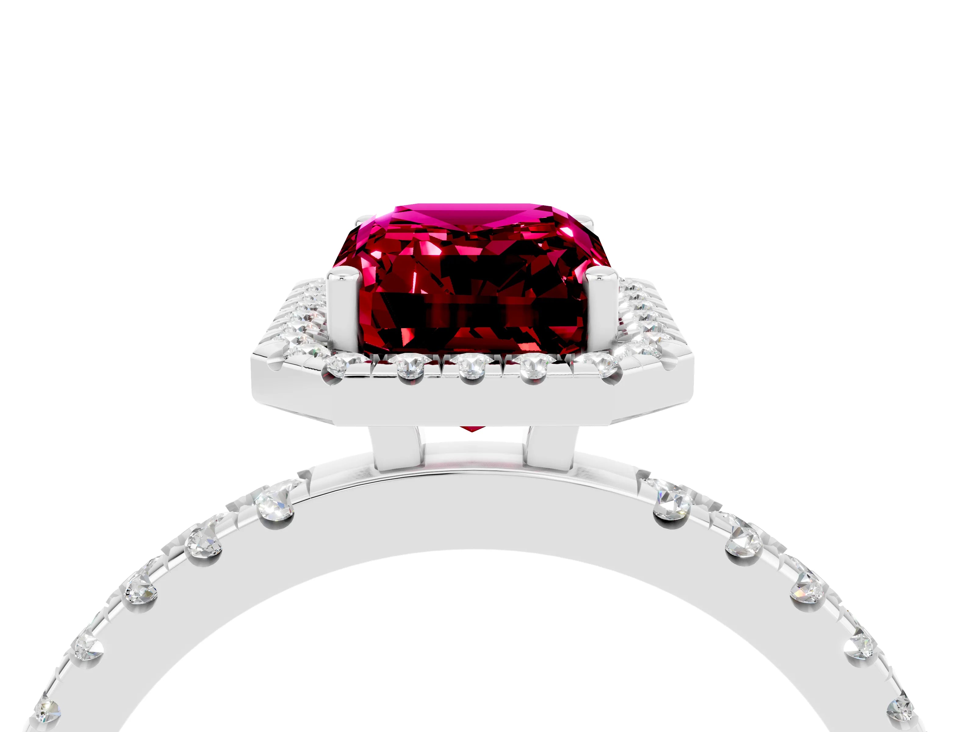 White gold Emerald Cut Halo Diamond Pave Band with Prong Setting_4