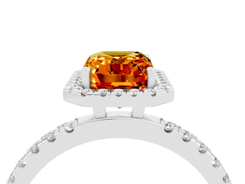 White gold Emerald Cut Halo Diamond Pave Band with Prong Setting_4