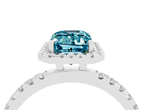 White gold Emerald Cut Halo Diamond Pave Band with Prong Setting_4