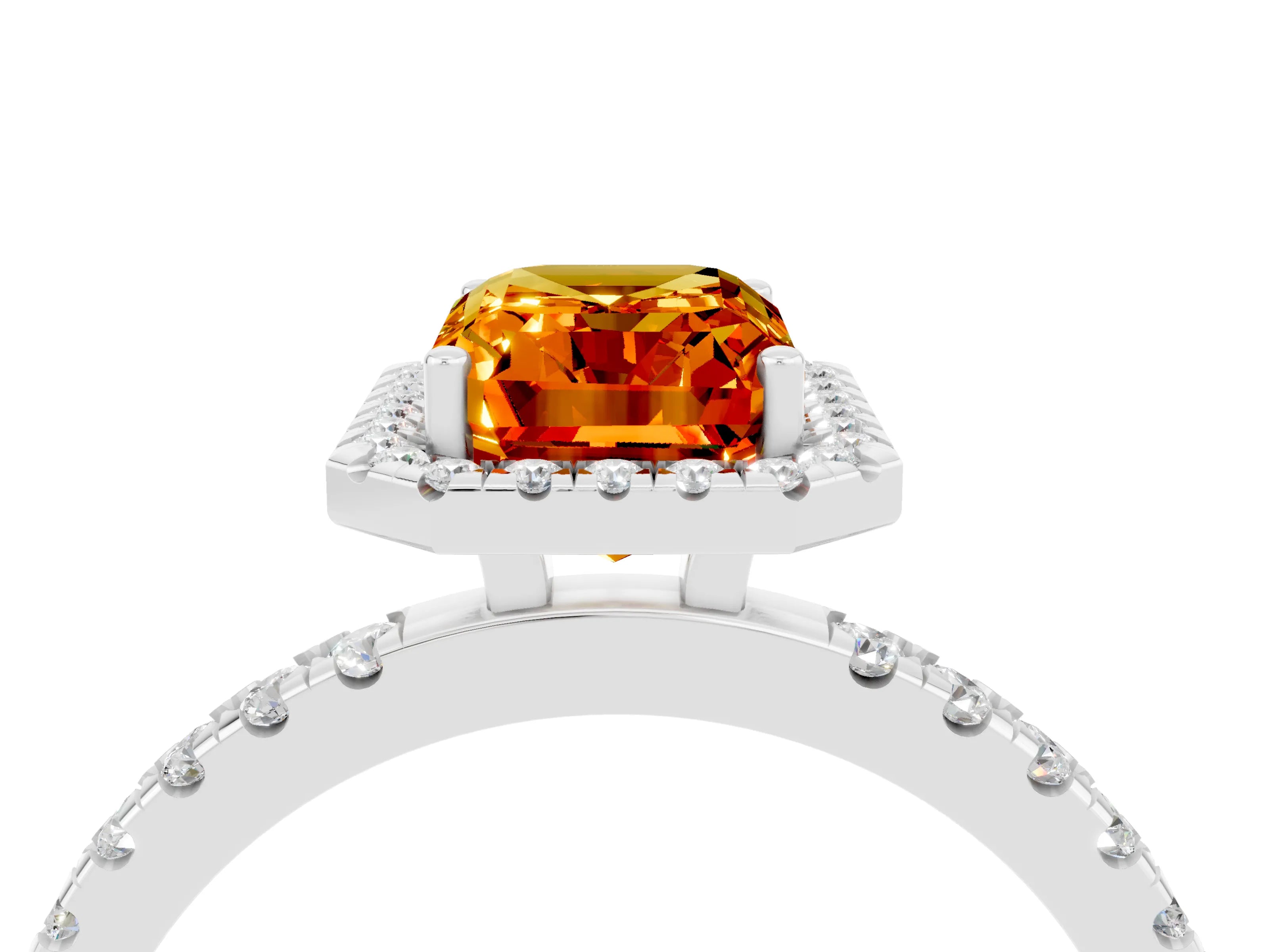 White gold Emerald Cut Halo Diamond Pave Band with Prong Setting_4