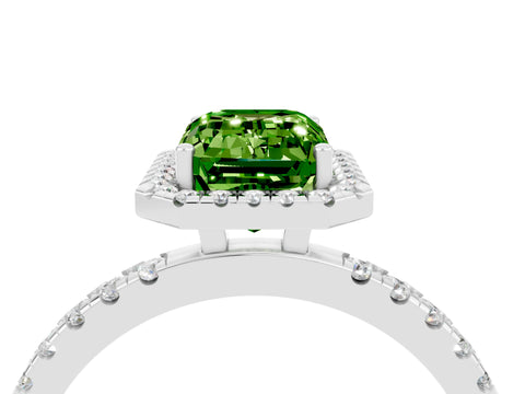 White gold Emerald Cut Halo Diamond Pave Band with Prong Setting_4