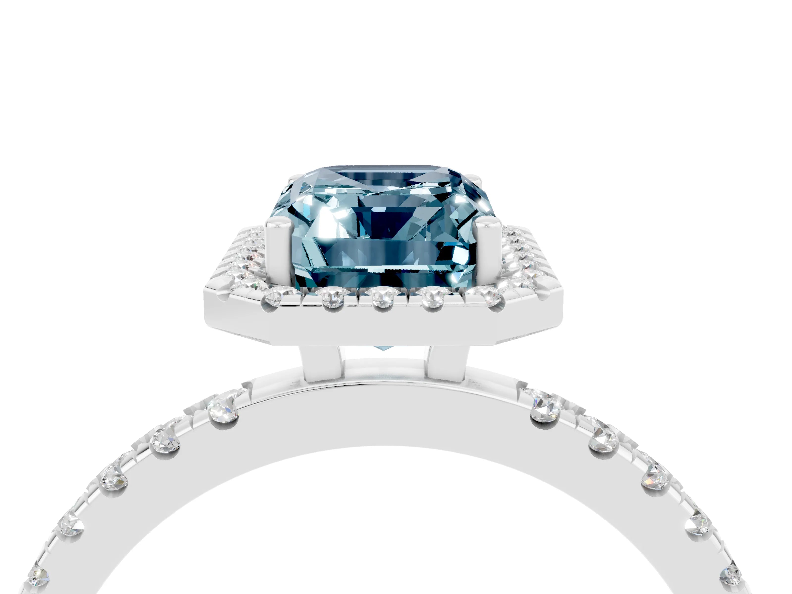 White gold Emerald Cut Halo Diamond Pave Band with Prong Setting_4