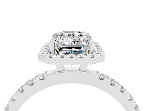 White gold Emerald Cut Halo Diamond Pave Band with Prong Setting_4