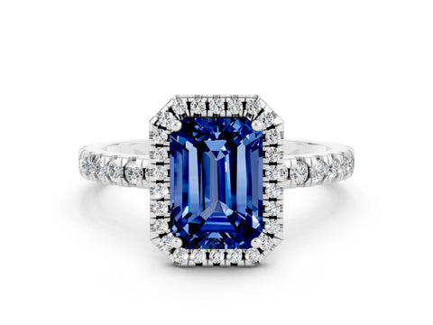 White gold Emerald Cut Halo Diamond Pave Band with Prong Setting