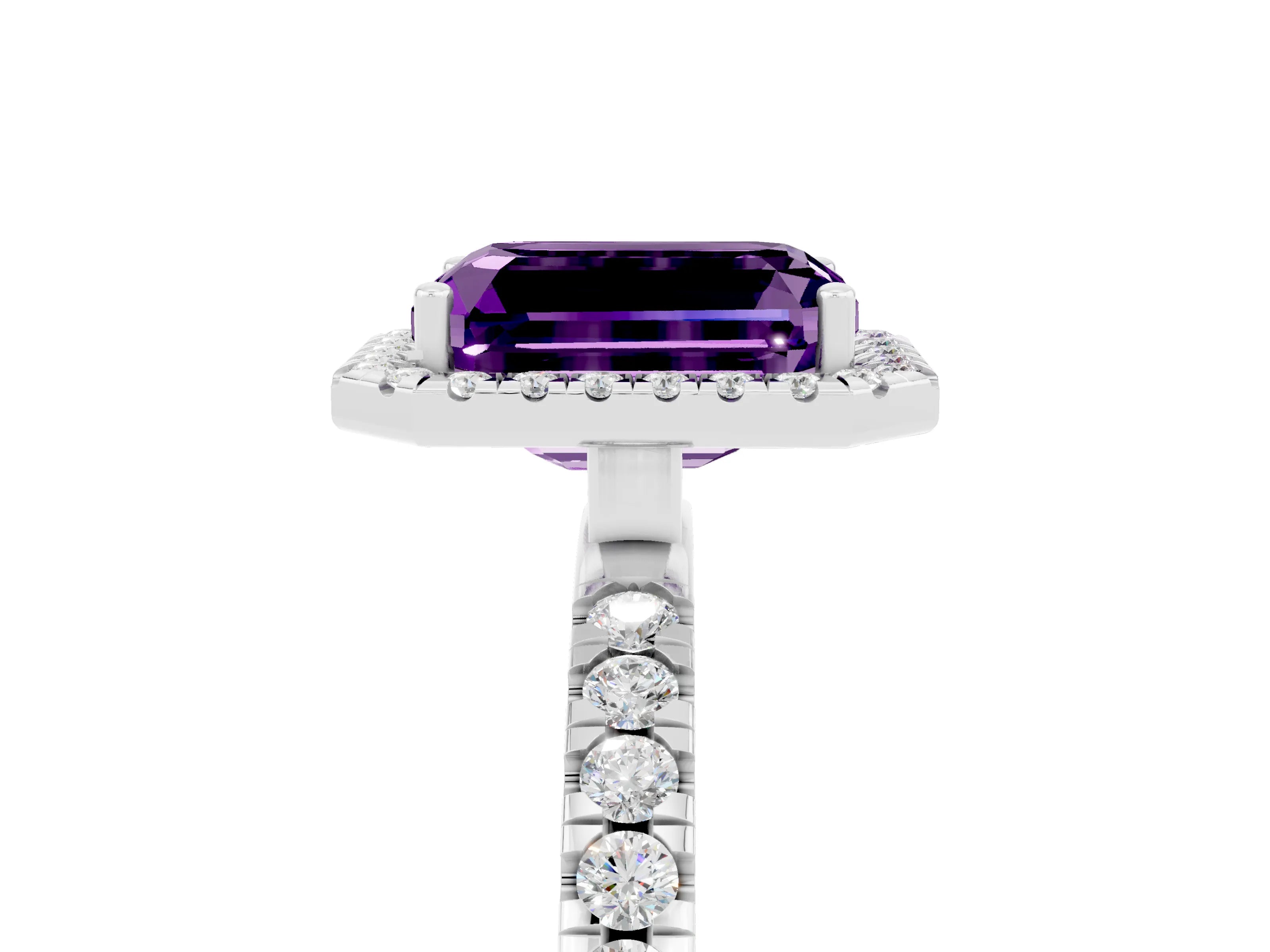 White gold Emerald Cut Halo Diamond Pave Band with Prong Setting_5