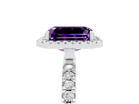 White gold Emerald Cut Halo Diamond Pave Band with Prong Setting_5