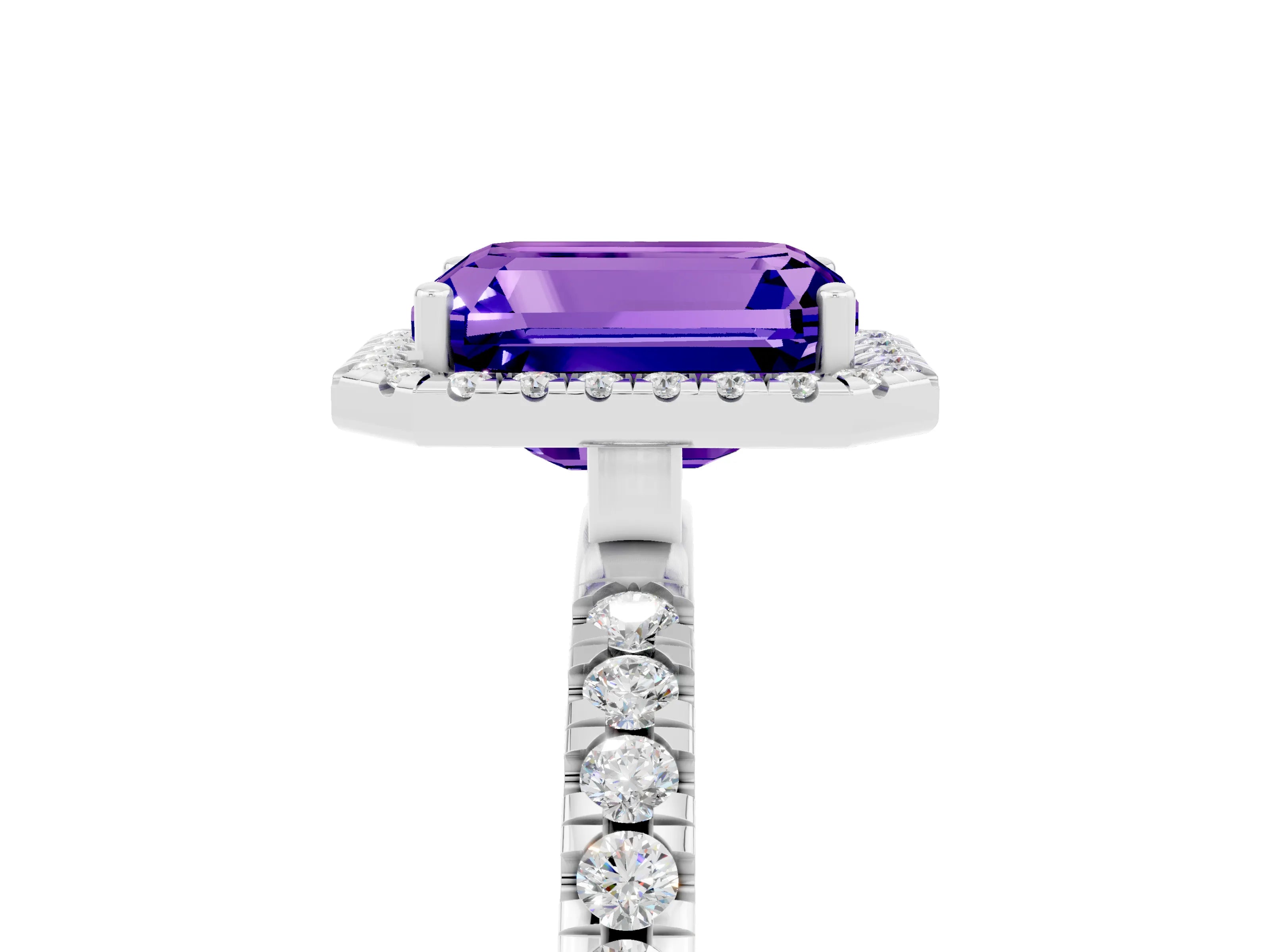 White gold Emerald Cut Halo Diamond Pave Band with Prong Setting_5