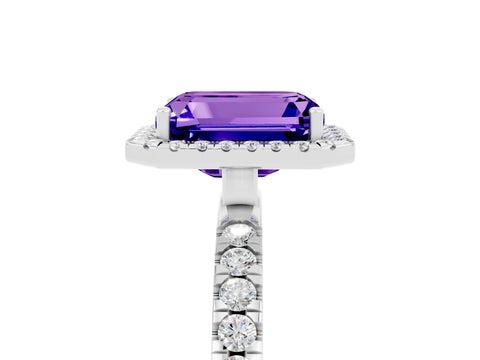 White gold Emerald Cut Halo Diamond Pave Band with Prong Setting_5