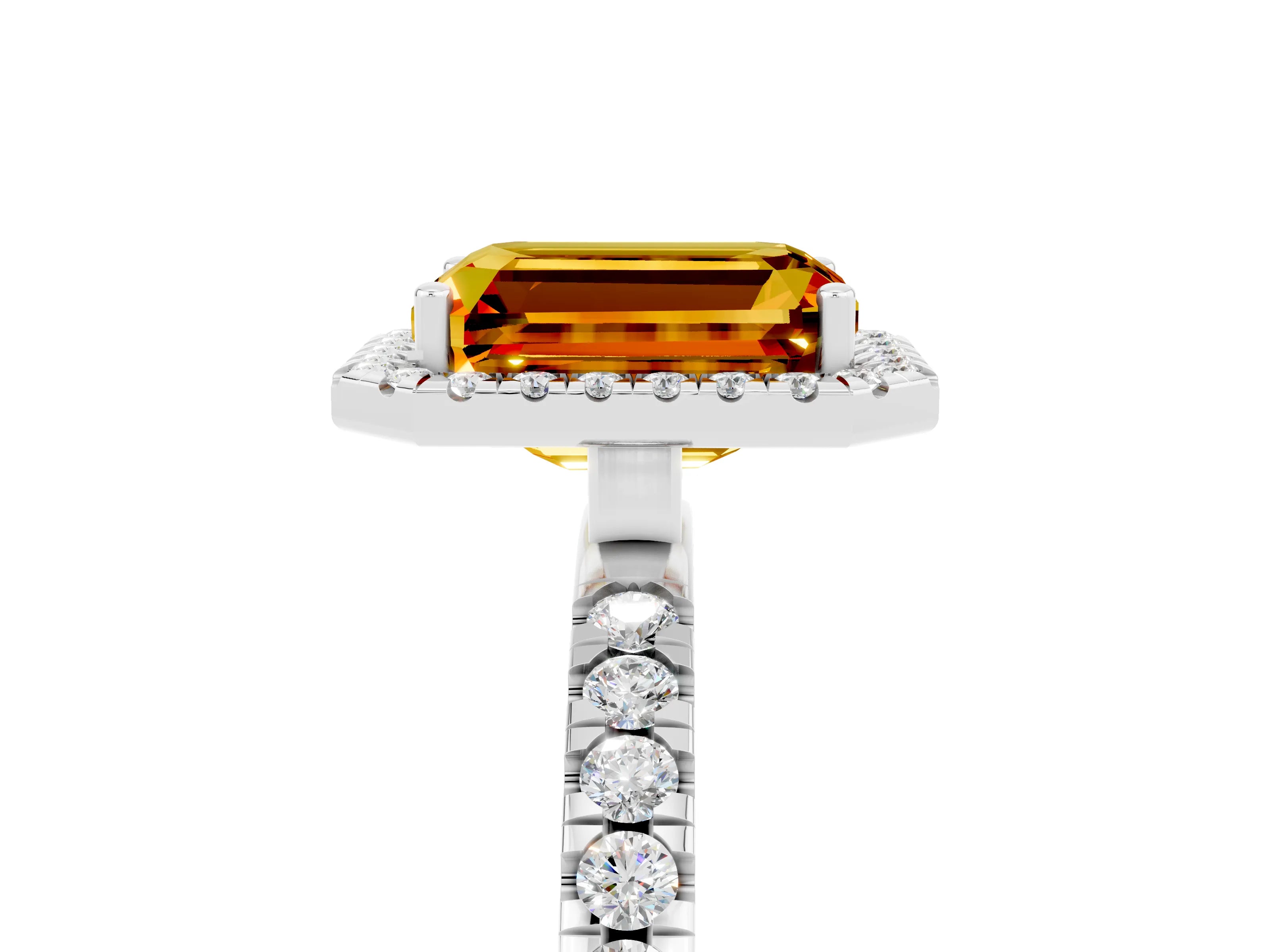 White gold Emerald Cut Halo Diamond Pave Band with Prong Setting_5