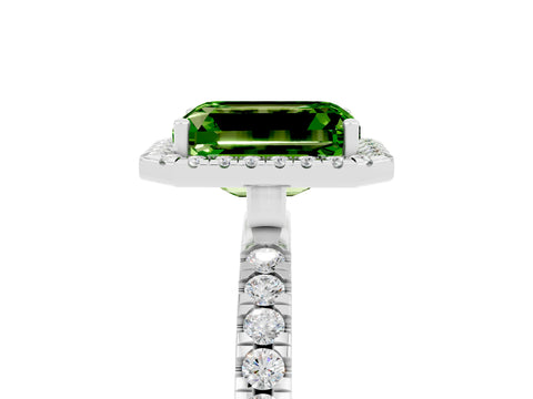 White gold Emerald Cut Halo Diamond Pave Band with Prong Setting_5